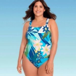 Beach Betty open piece swimsuit blue floral